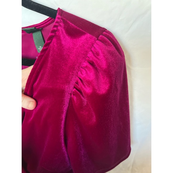 NWT Wild Fable Fuchsia Velvet Dress | Magenta Surplice Wrap V-Neck Fitted Mini - Picture 7 of 10